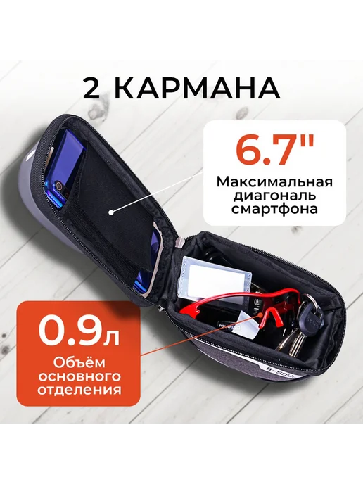 Велосумка B-SOUL влагонепроницаемая серый, 18.5x9.5x8.5см, 18.5x9.5x8.5 см, фото 7