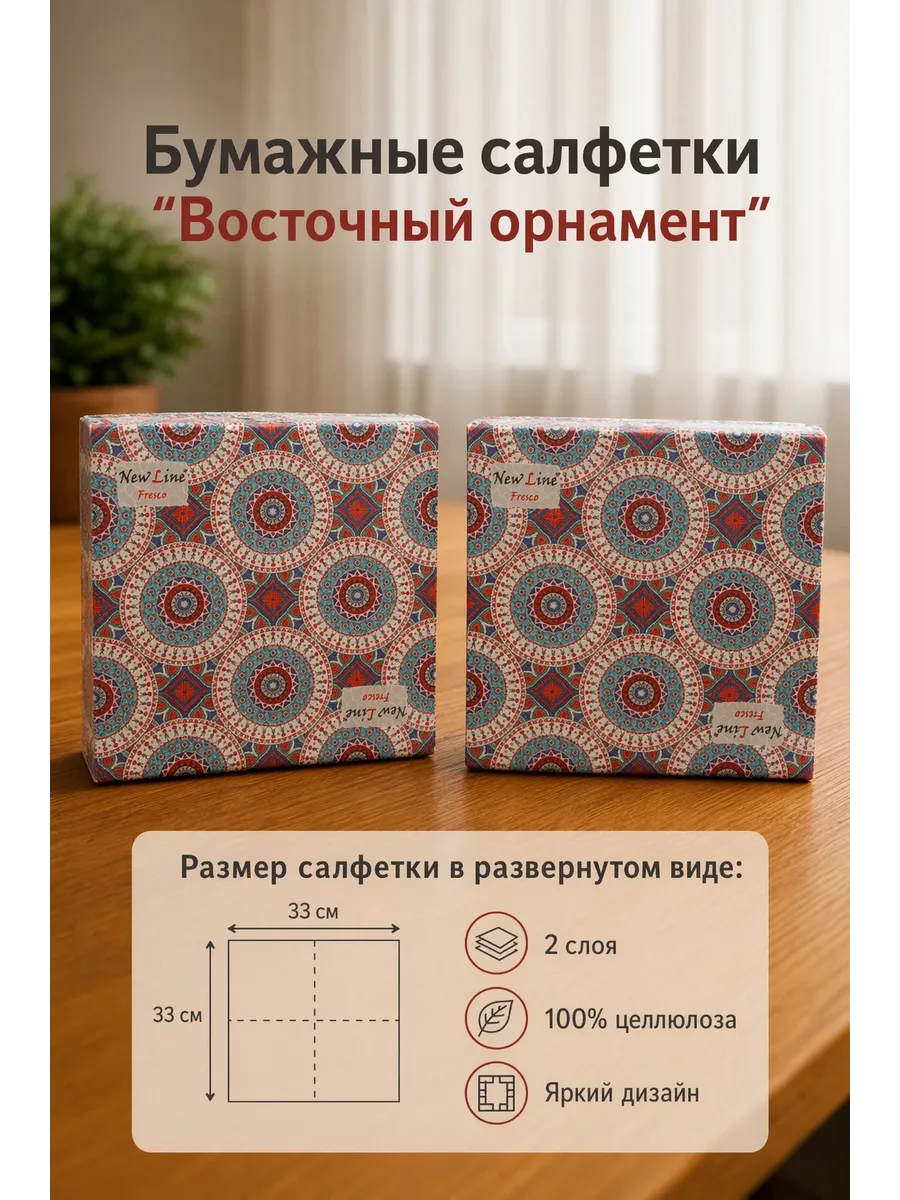 Салфетки бумажные восточный орнамент 40 шт. (2 уп. по 20 шт)